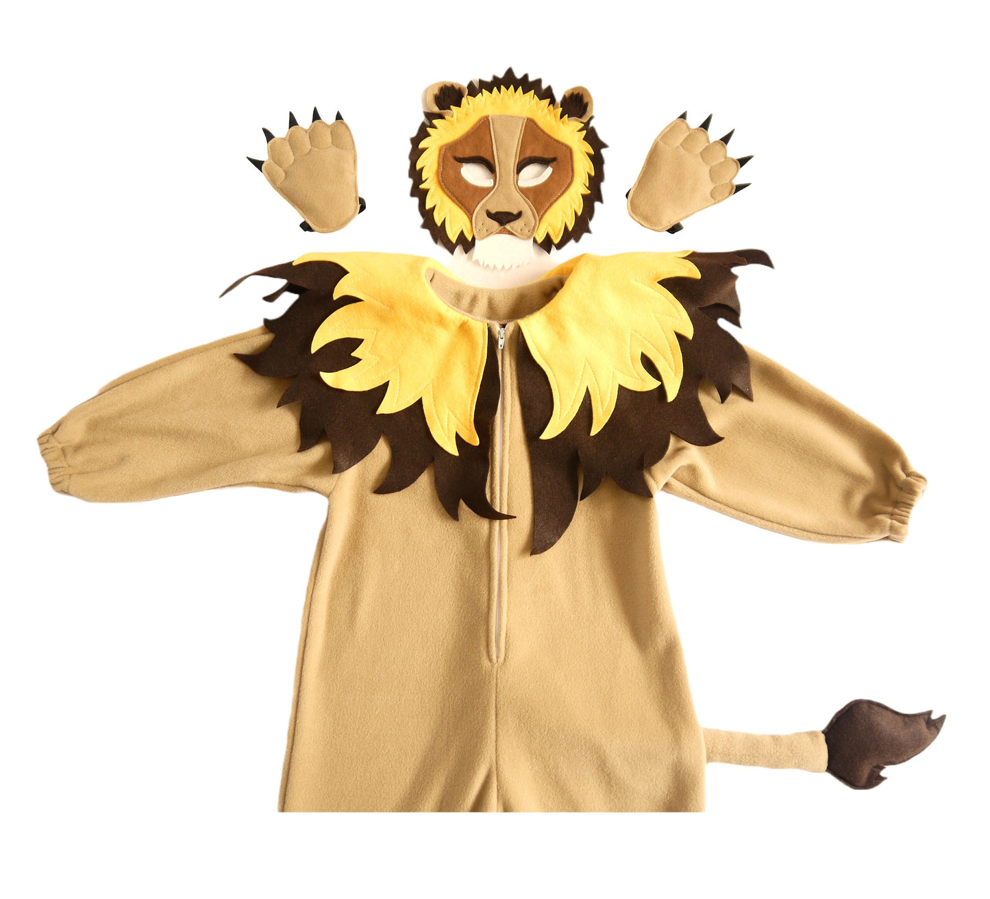 Lion costume onesie, mask and paws